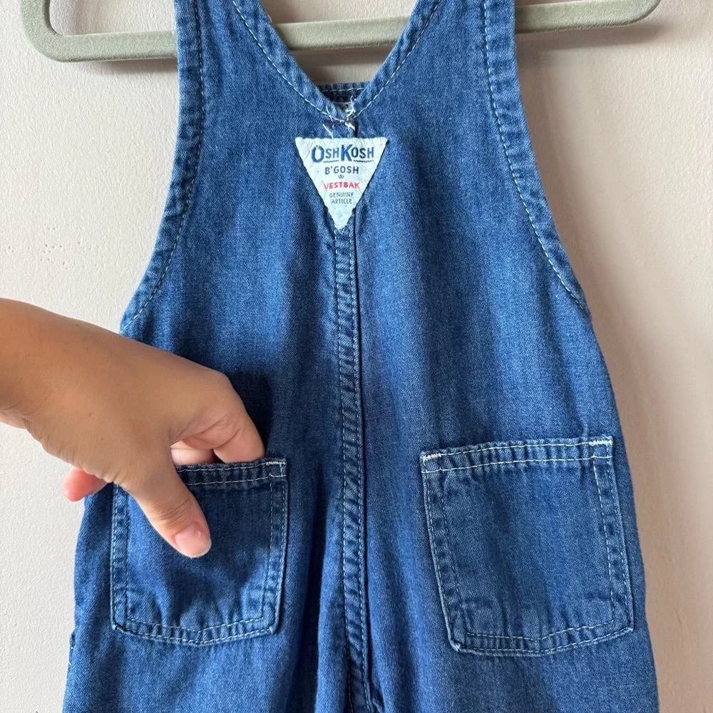 Vintage Osh Kosh B’Gosh Baby Red Green Plaid Flannel‎ Denim Overalls 6-9 months
